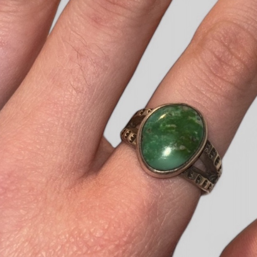 🎍{PRICE FIRM} DDR Single Stone Turquoise, Hallmarked Sterling Silver Ring - Picture 3 of 3